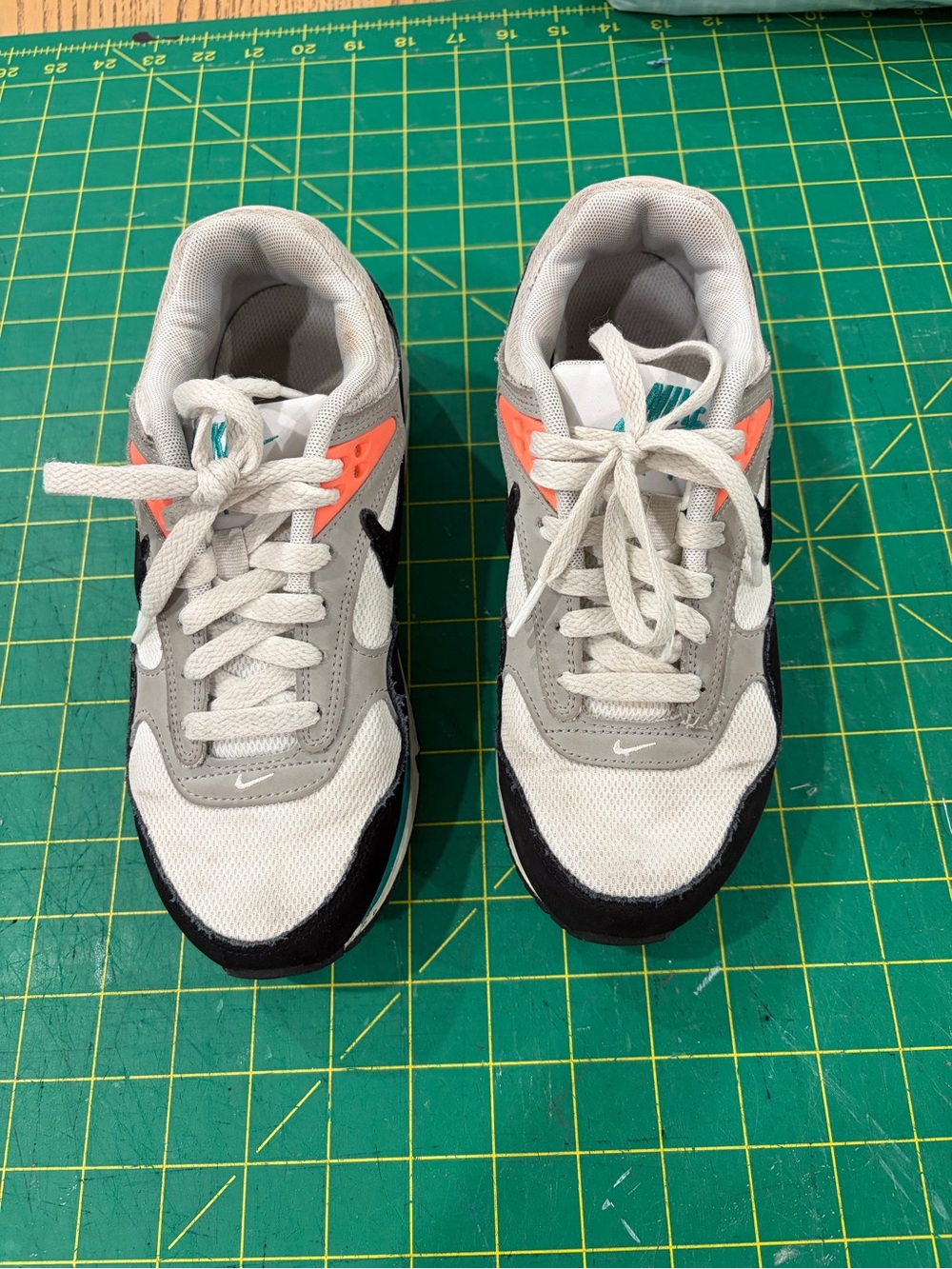 Nike Sneakers in White, Gray, Black with Coral Accent